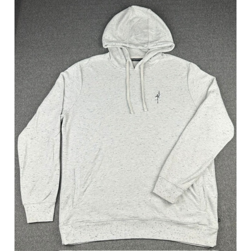 TravisMathew Cloud Hoodie Mens XL Gray Heather Waffle Knit Pullover Tree Graphic